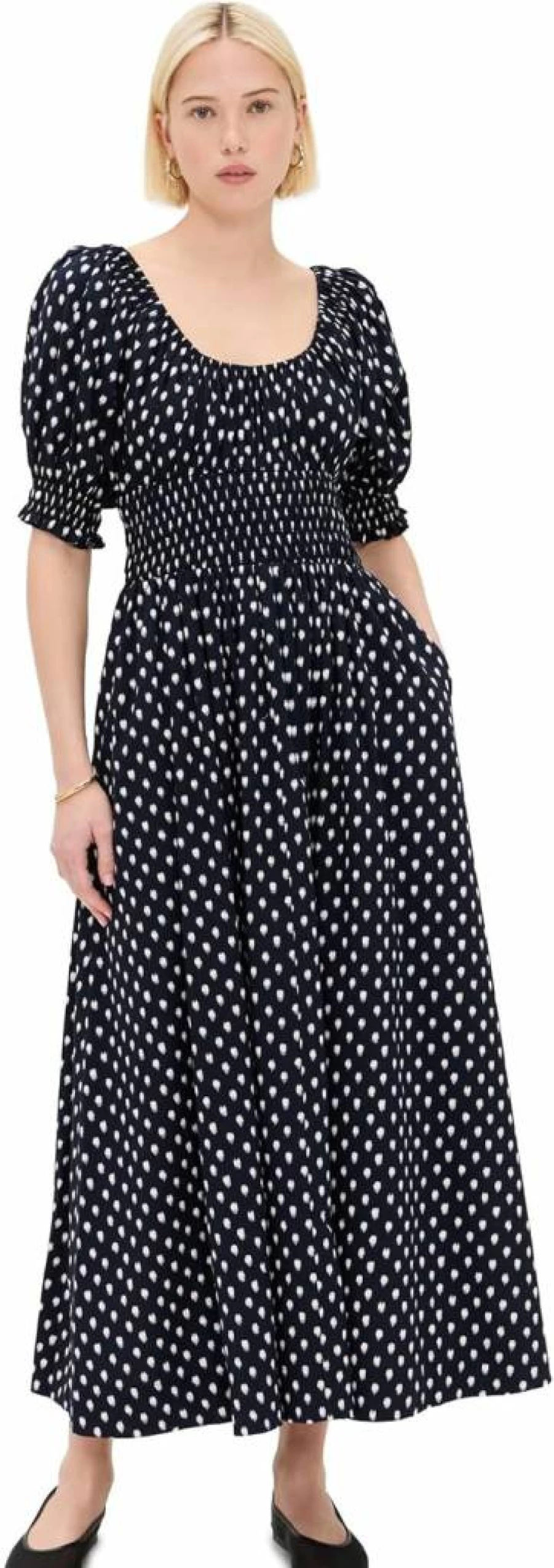 Madewell Women's Floral Shibori Print Puff Sleeve Midi Dress - Blue Boho Summer Dress