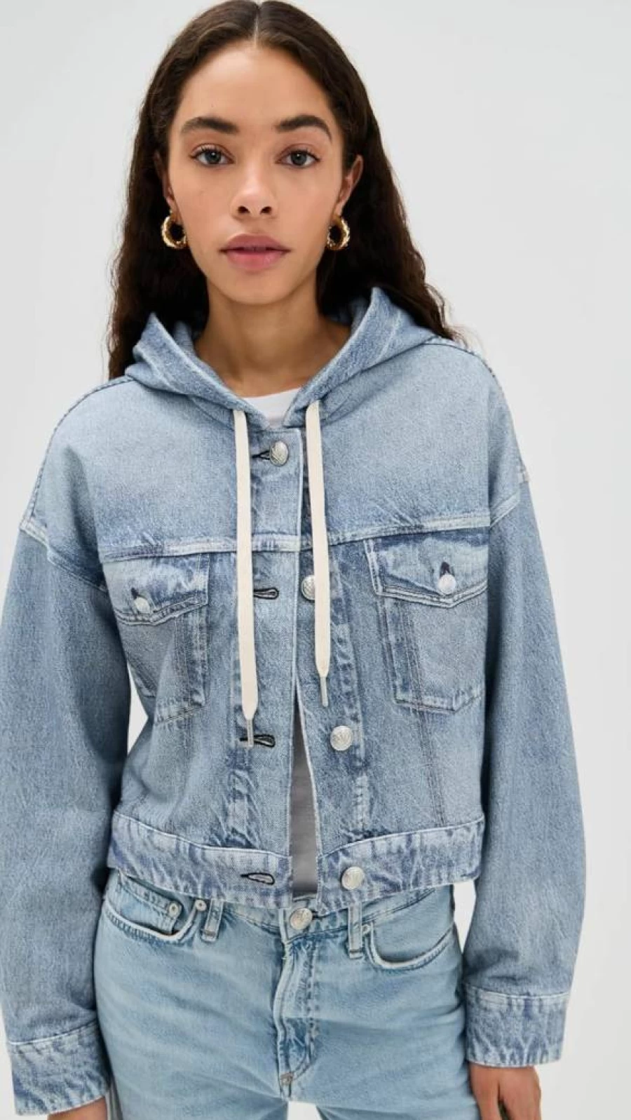 Rag & Bone Women's Miramar Trucker Hoodie | Distressed Denim Jacket with Hoodie Style