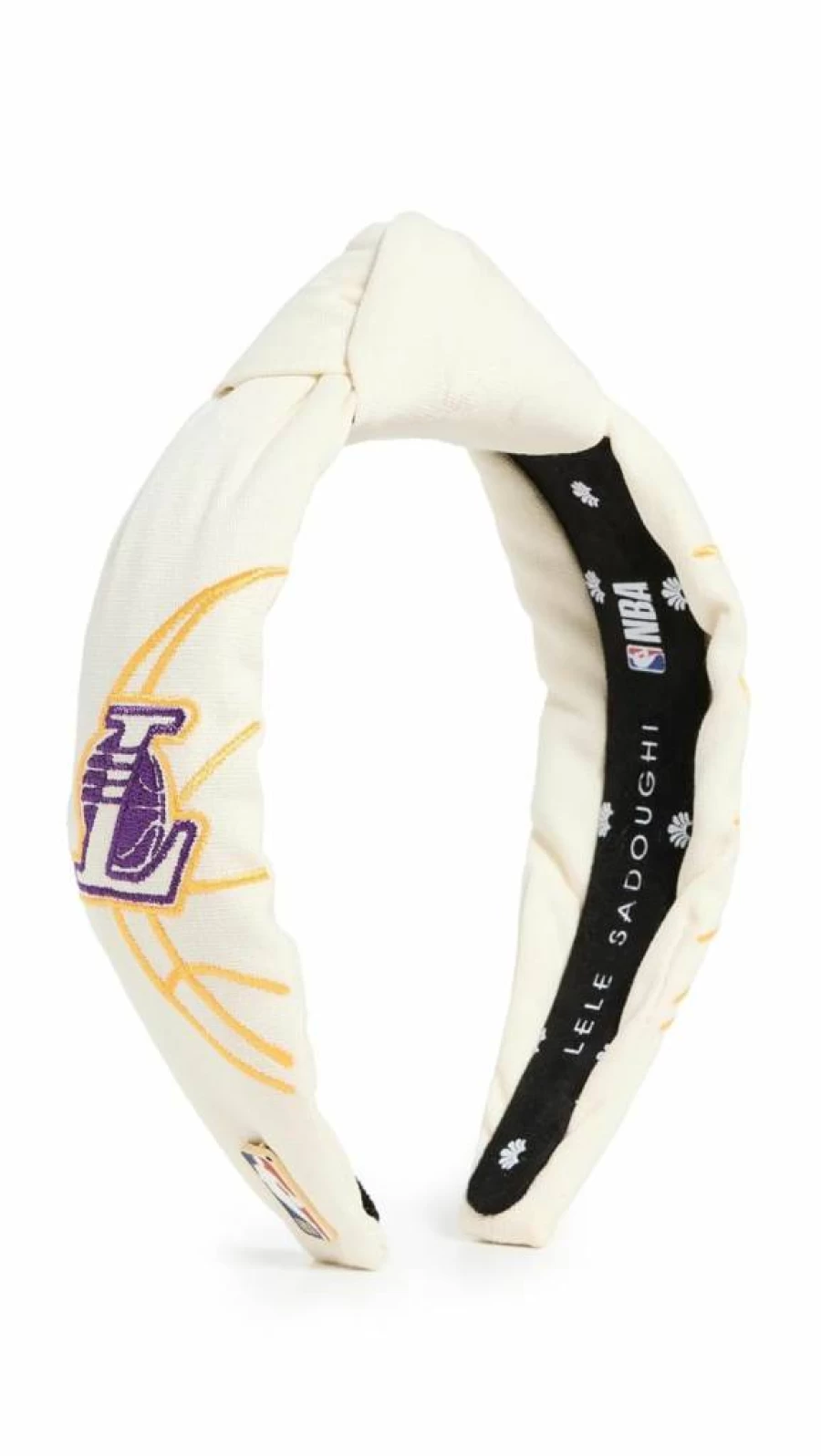 Lele Sadoughi Women's Embroidered Headband – Ivory Off White, Lakers Collaboration, Fashion Hair Accessory