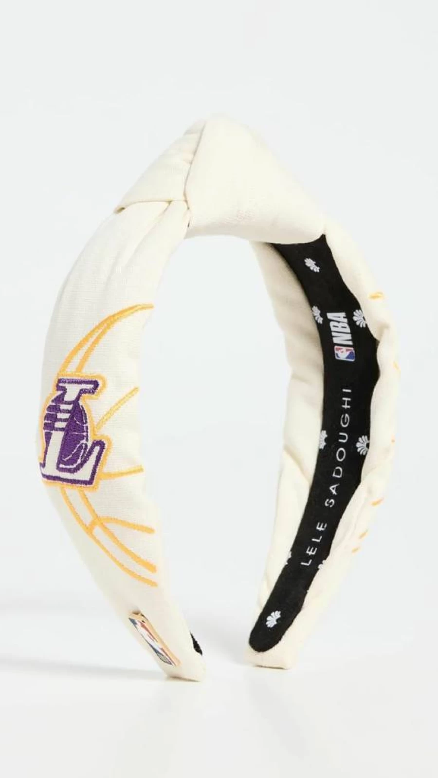 Lele Sadoughi Women's Embroidered Headband – Ivory Off White, Lakers Collaboration, Fashion Hair Accessory