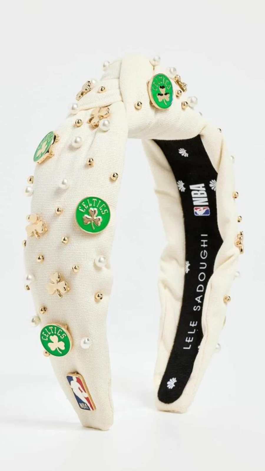 Lele Sadoughi Embellished Boston Celtics Headband for Women - Ivory White Fashion Accessory