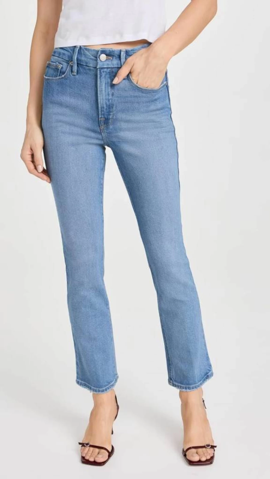 Good American Black Good Legs Straight Jeans for Women | High-Waisted Slim Fit Denim Pants