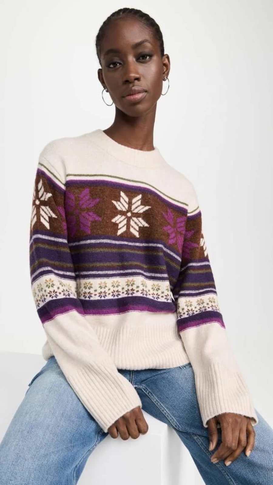 Faherty Women's Winter Solstice Knit Sweater Cozy Cable Pullover Holiday Casual Top