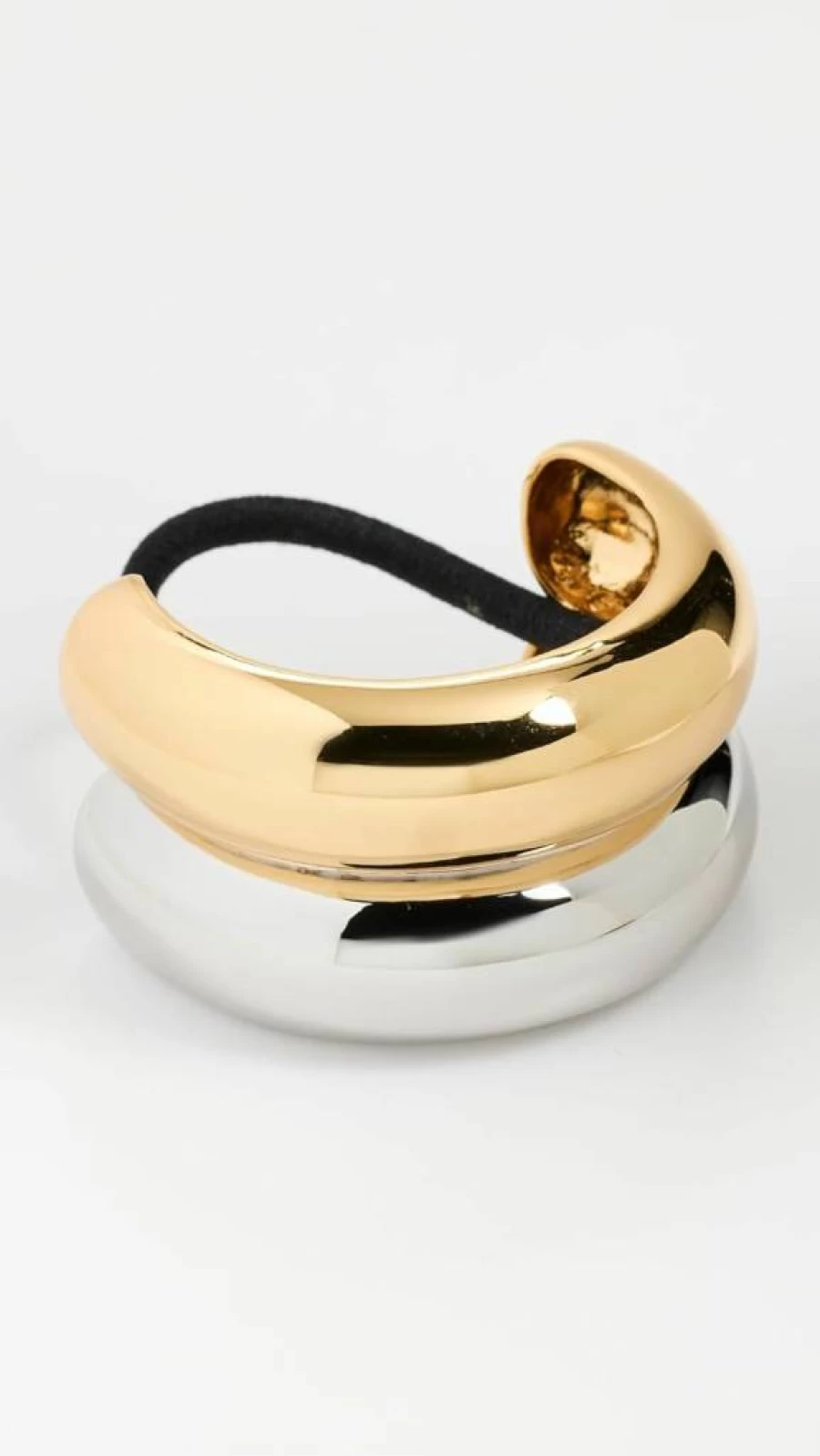 LELET NY Glossy Double Arch Pony Cuff Bracelet - Gold & Silver Mixed Metal Fashion Jewelry