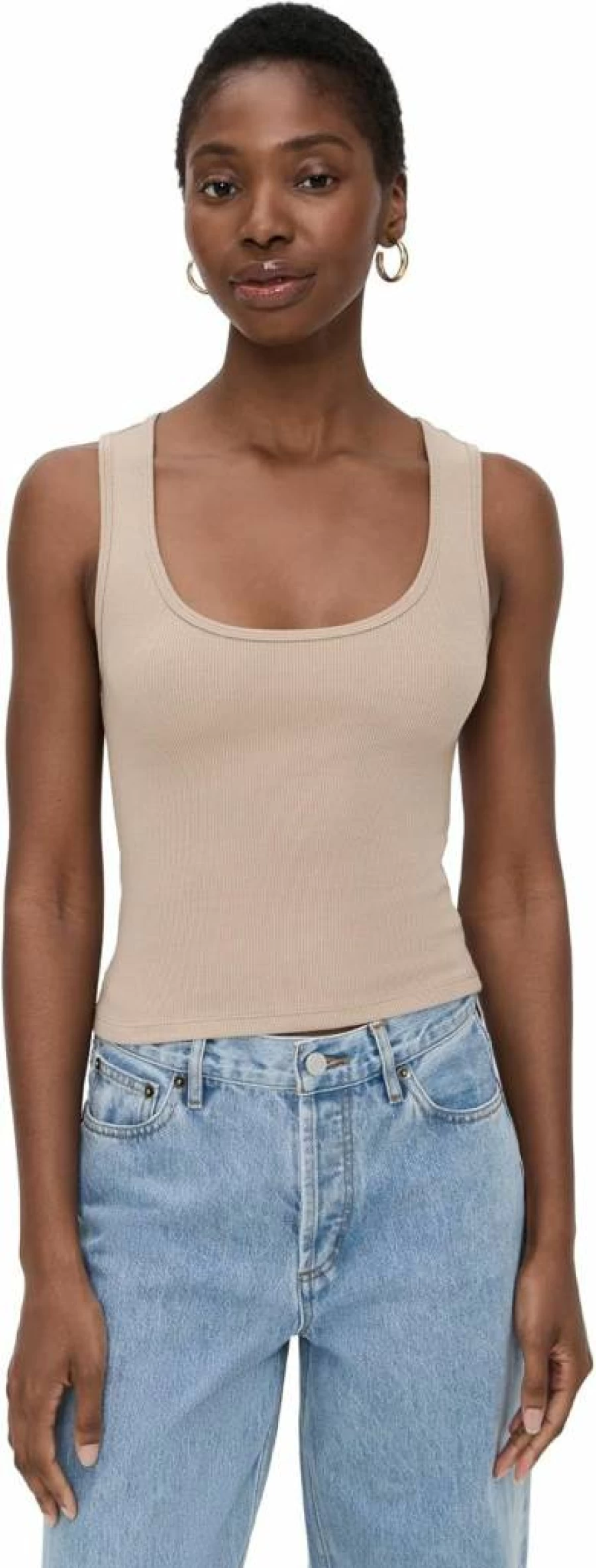 Good American Women's Micro Rib Tank Top - Stretch Fit Comfortable Casual Crewneck