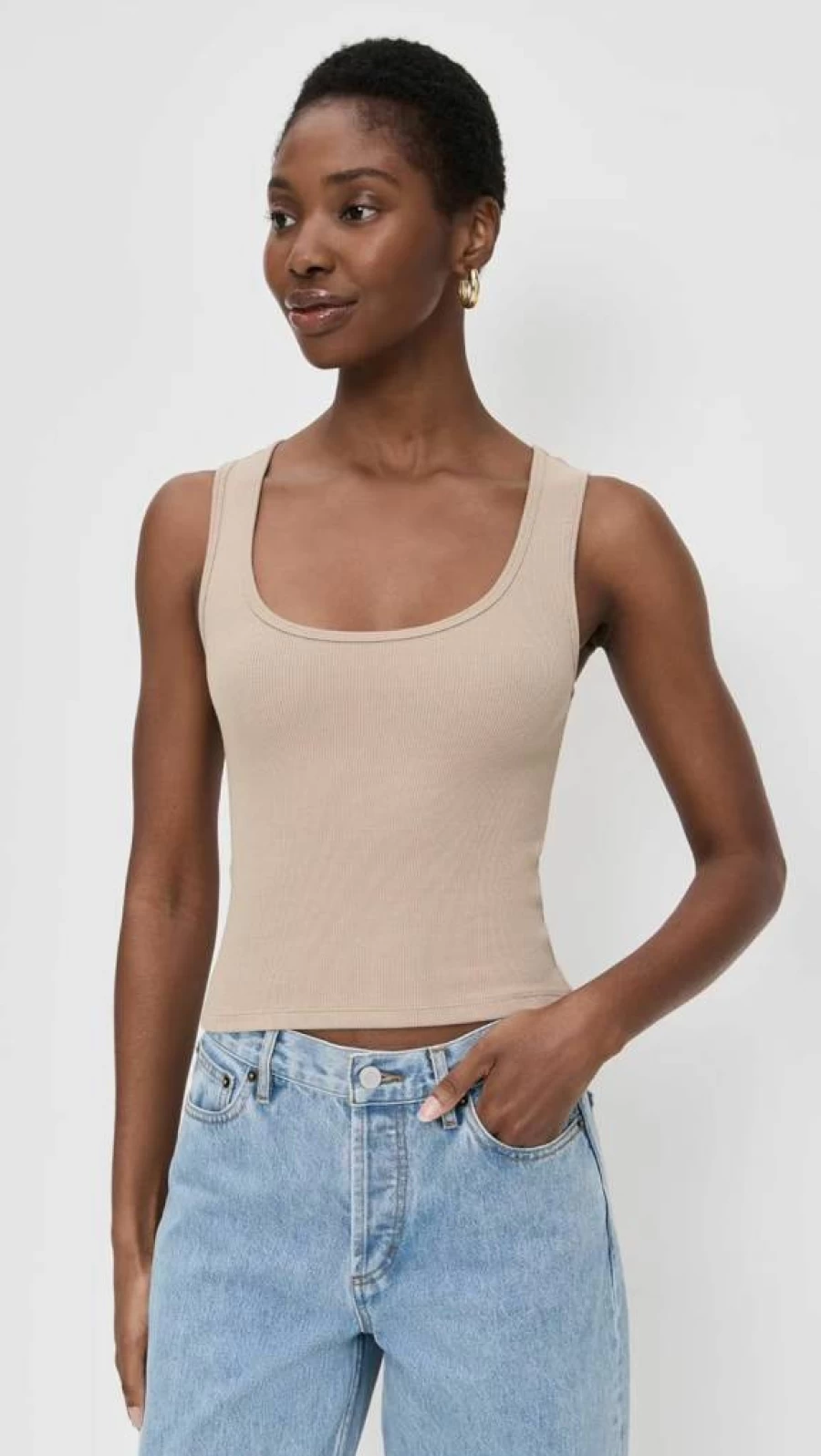 Good American Women's Micro Rib Tank Top - Stretch Fit Comfortable Casual Crewneck