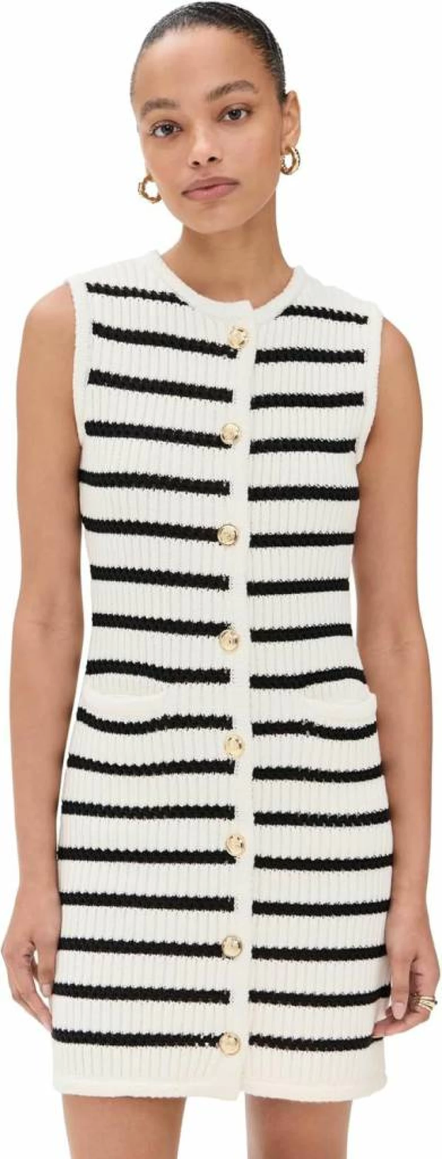 English Factory Women's Striped Knit Vest Dress - Slim Fit Summer Casual Stretch Sleeveless Mini Dress