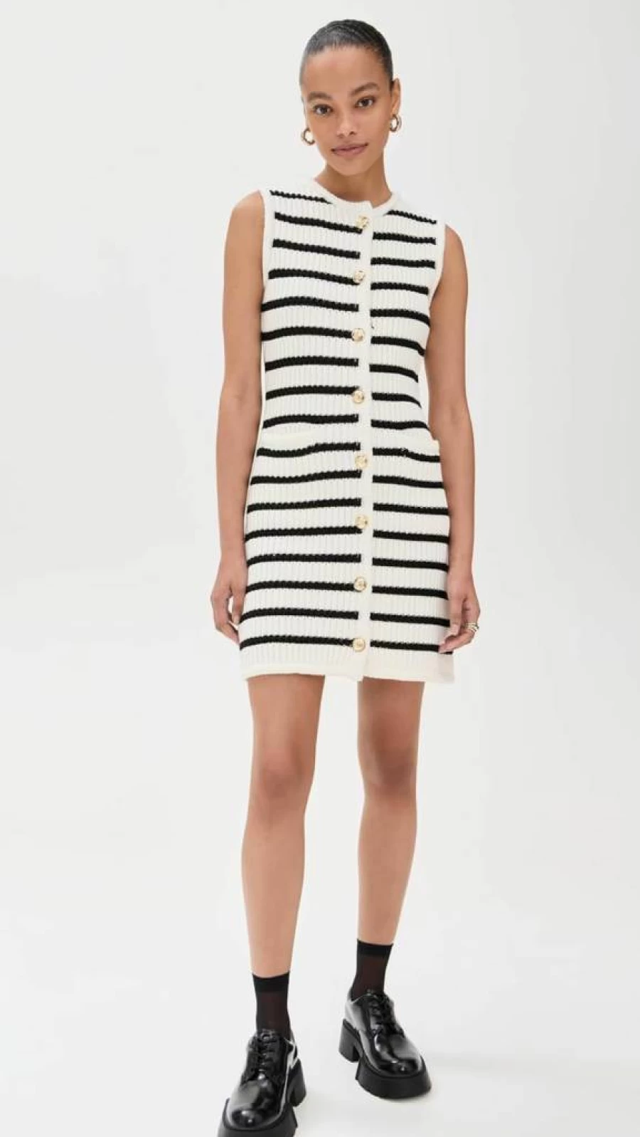English Factory Women's Striped Knit Vest Dress - Slim Fit Summer Casual Stretch Sleeveless Mini Dress