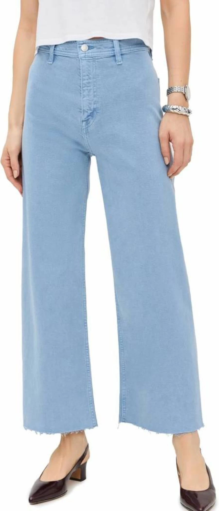 Pistola Denim Women's Penny High Rise Wide Leg Cropped Jeans - Vintage Blue Distressed Denim Pants