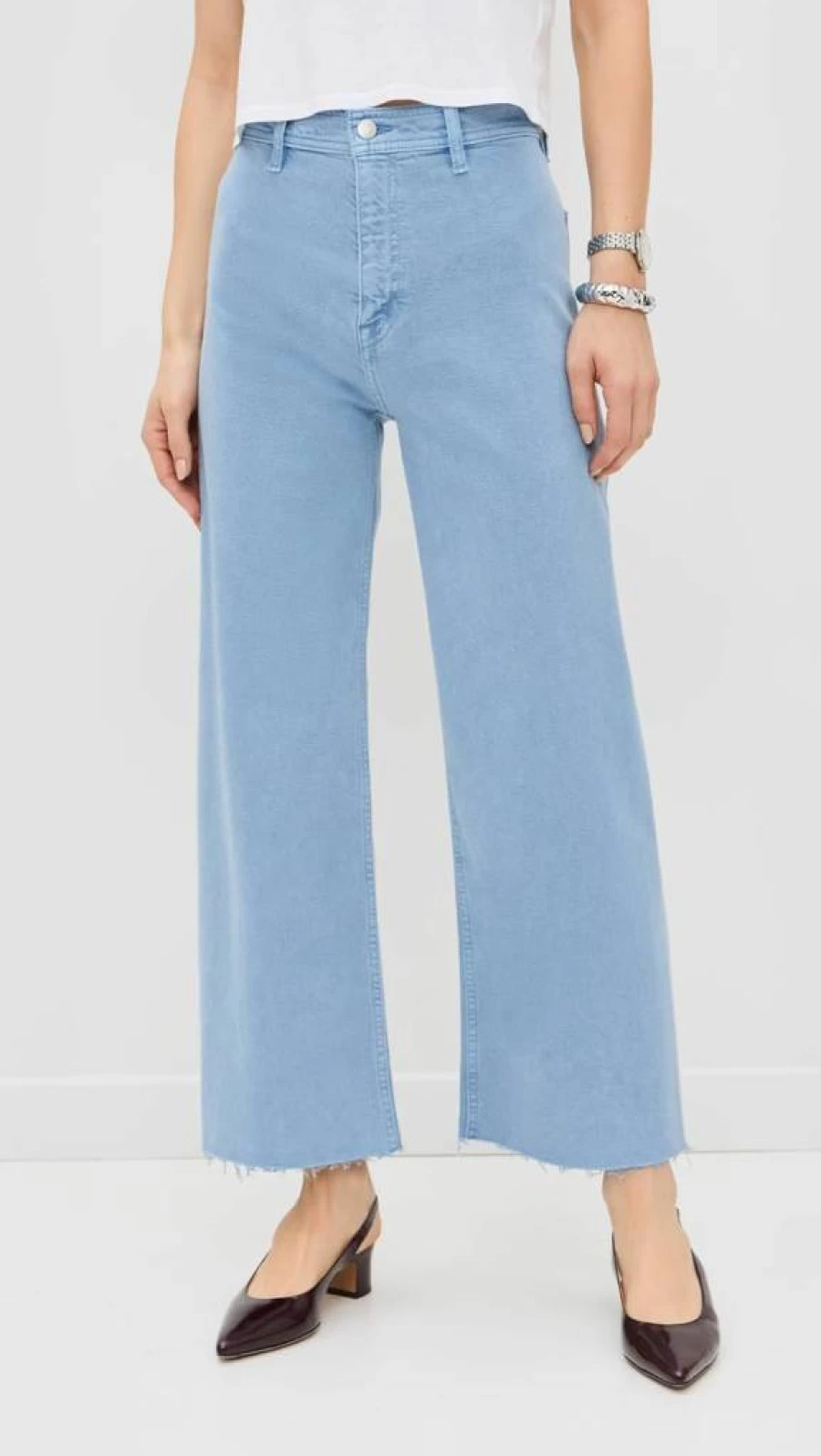 Pistola Denim Women's Penny High Rise Wide Leg Cropped Jeans - Vintage Blue Distressed Denim Pants