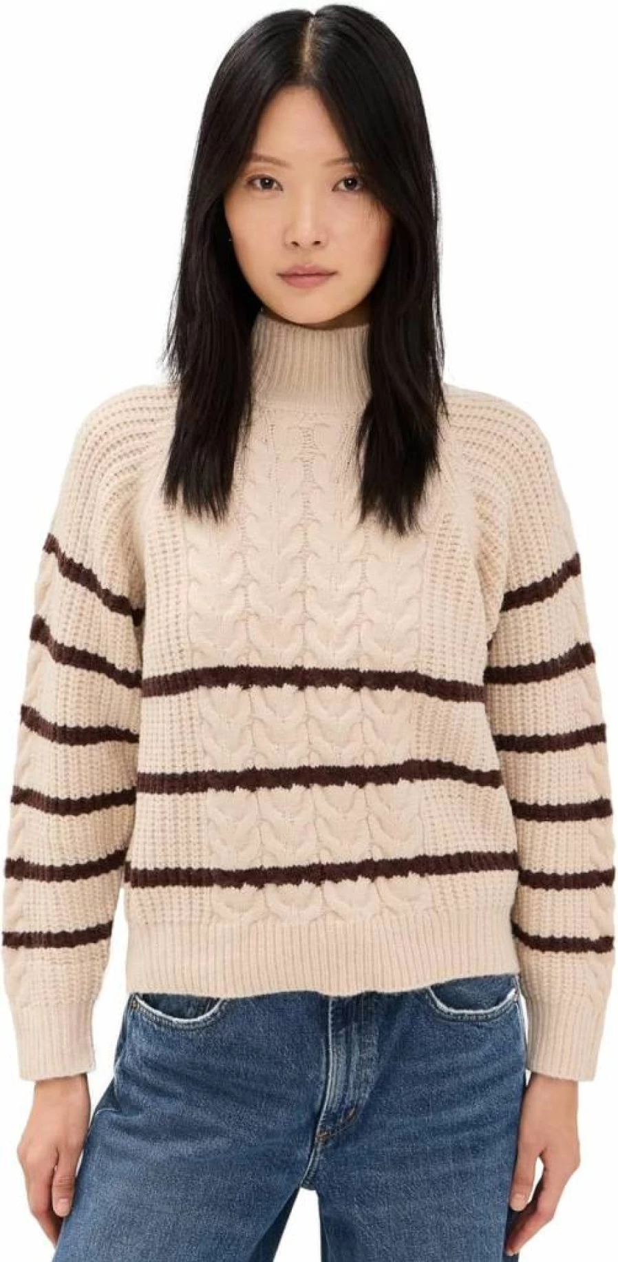MOON RIVER Women's Striped Knit Pullover Sweater - Soft Casual Crewneck Long Sleeve Top