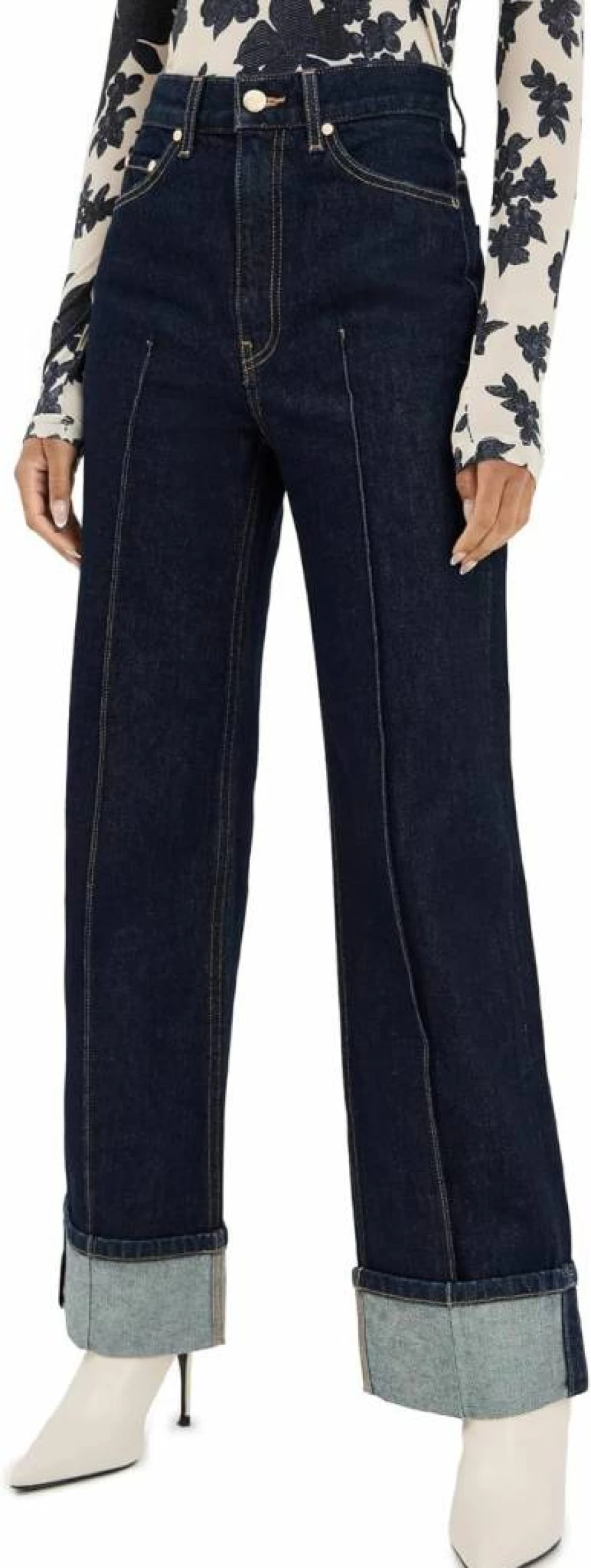 Ulla Johnson Women's Genevieve High-Rise Straight Leg Jeans - Classic Blue Denim Pants