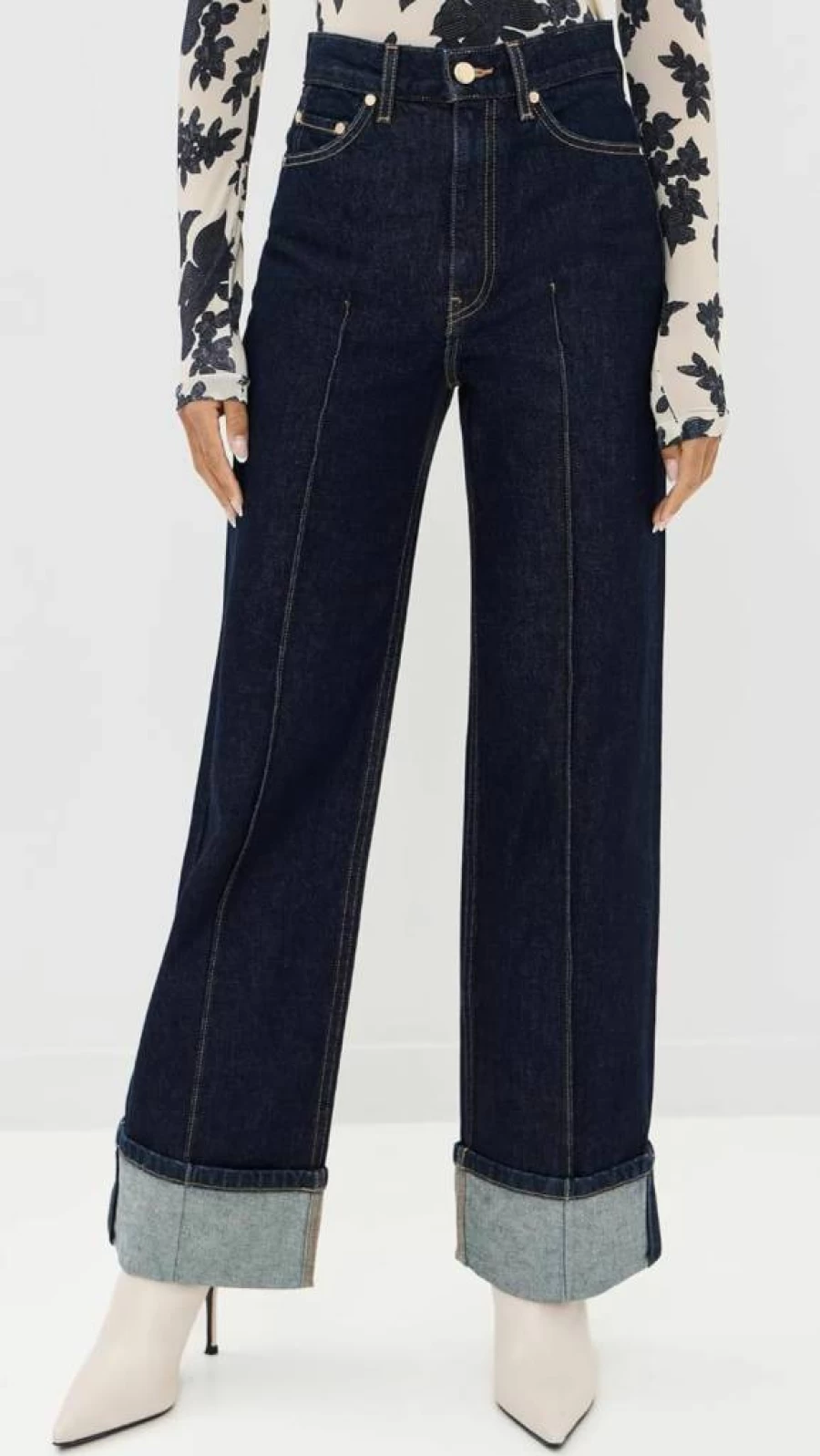 Ulla Johnson Women's Genevieve High-Rise Straight Leg Jeans - Classic Blue Denim Pants