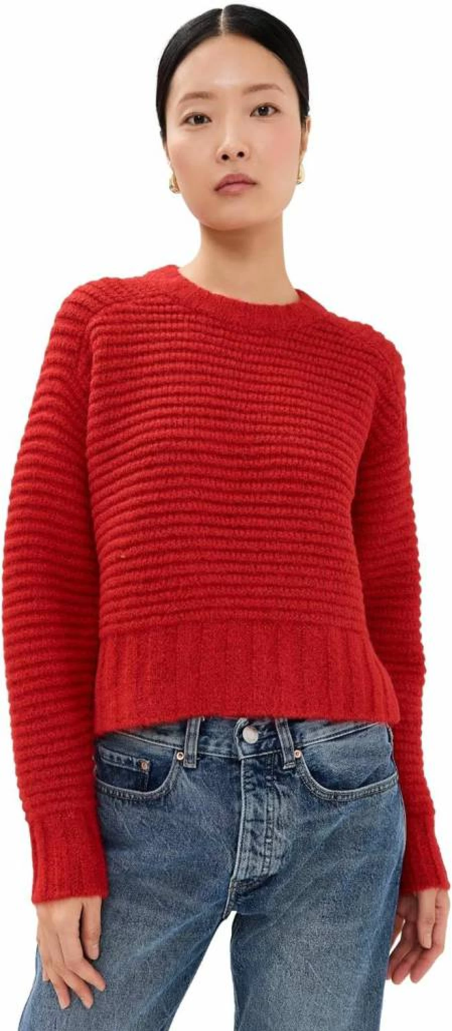 Pistola Denim Women's Adina Sweater - Red Long Sleeve Knit Top, Size L, Rouge