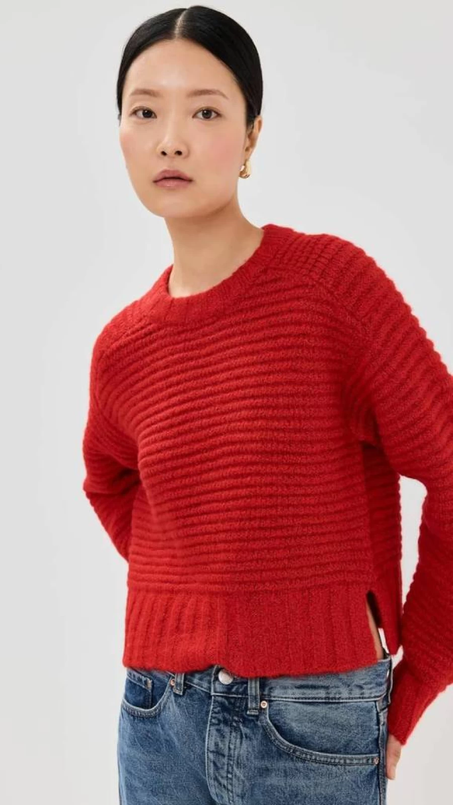 Pistola Denim Women's Adina Sweater - Red Long Sleeve Knit Top, Size L, Rouge