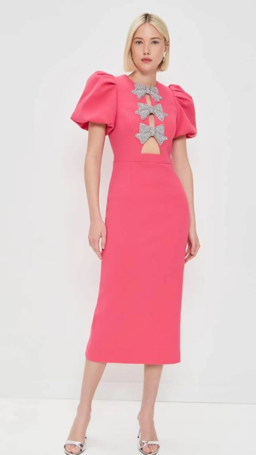 Rebecca Vallance Women's Posey Floral Puff Sleeve Midi Dress with Ruffle Hem
