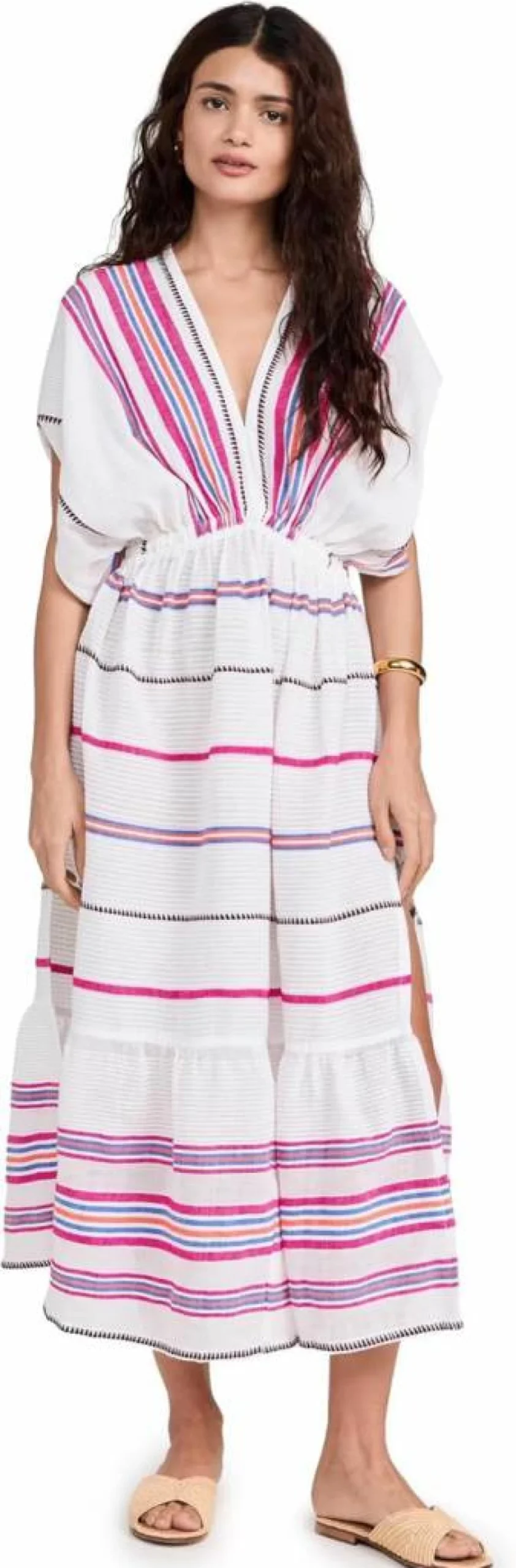 lemlem Women's Leila Plunge Dress - Boho Chic Floral Printed Summer Maxi Dress