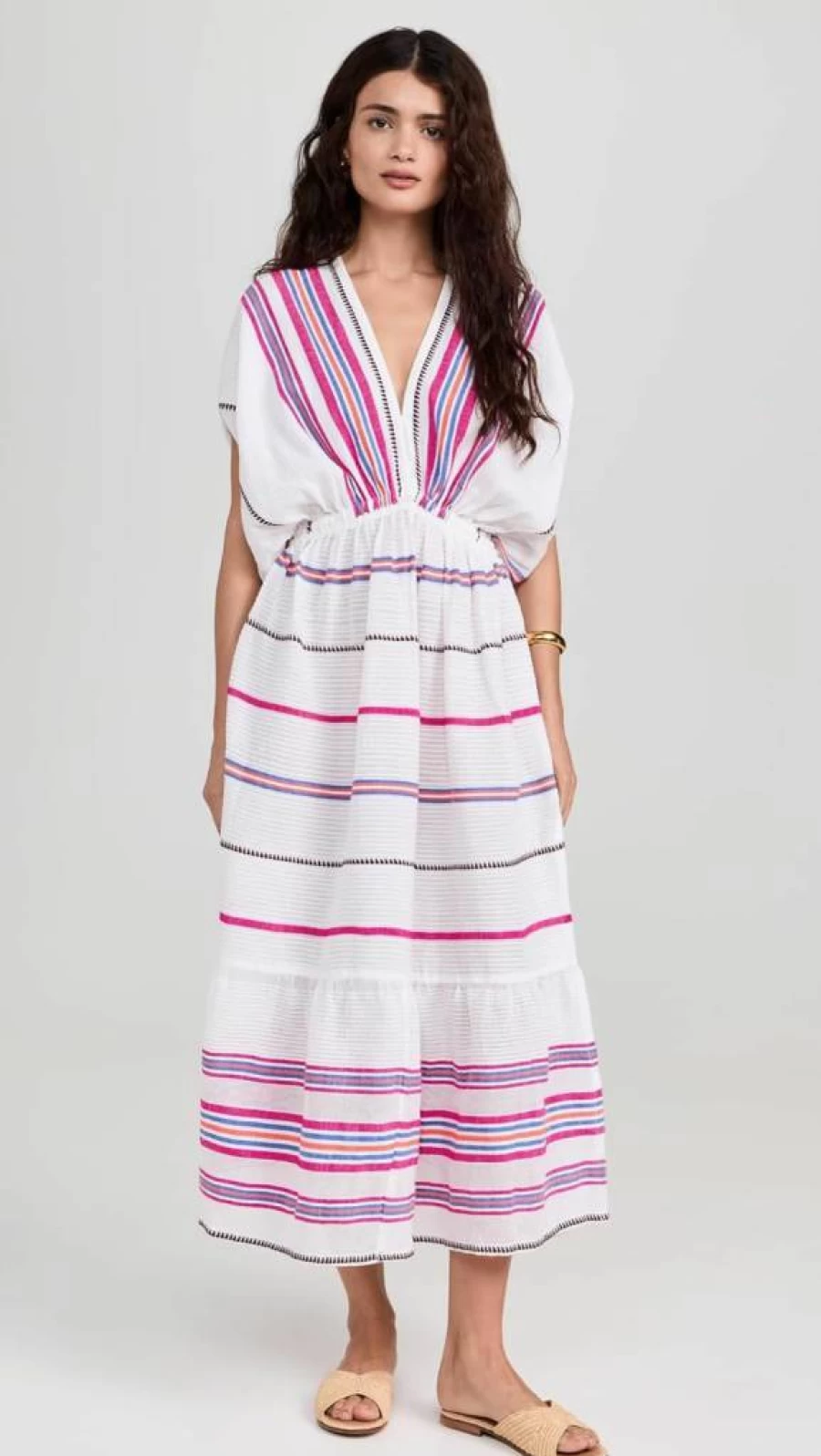 lemlem Women's Leila Plunge Dress - Boho Chic Floral Printed Summer Maxi Dress