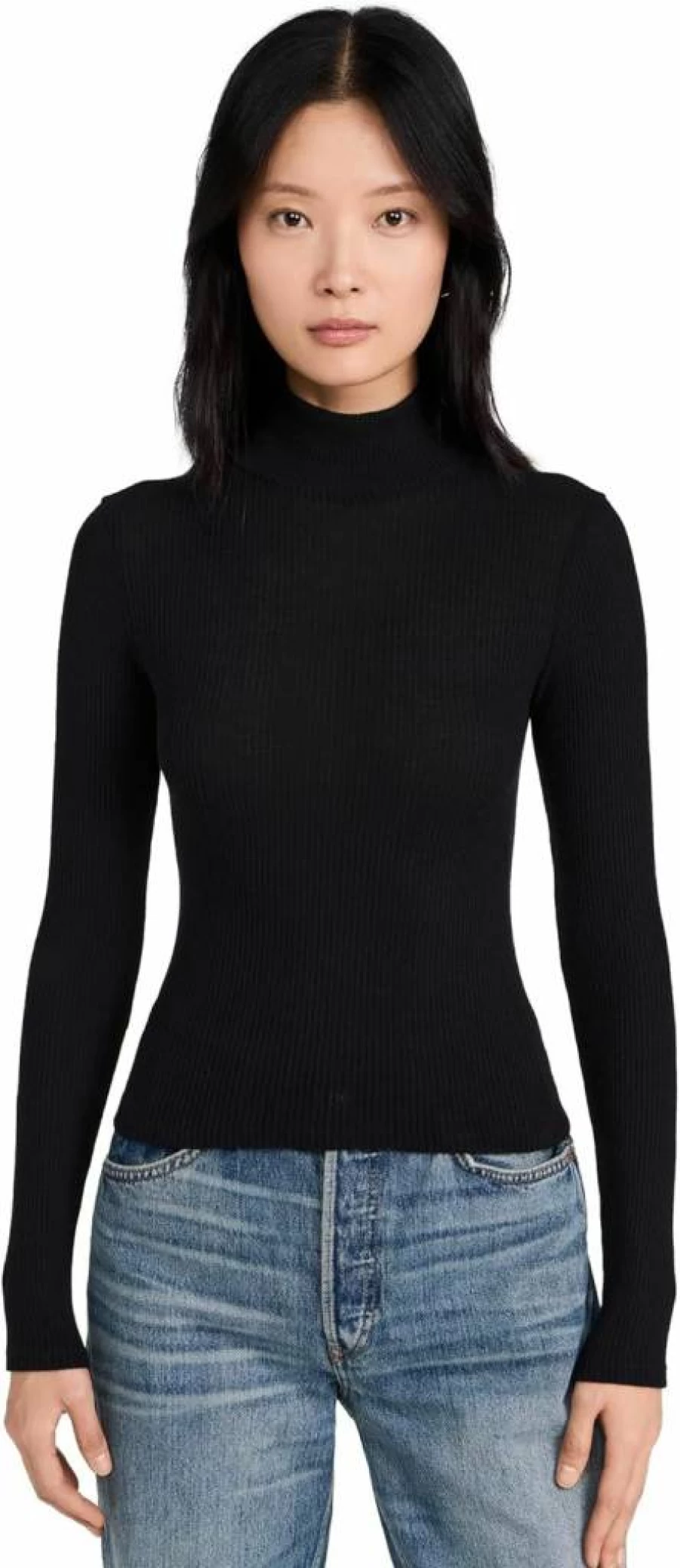 PerfectWhiteTee Women's Noelle Ribbed Turtleneck Sweater - Soft Stretch Slim Fit Long Sleeve Top
