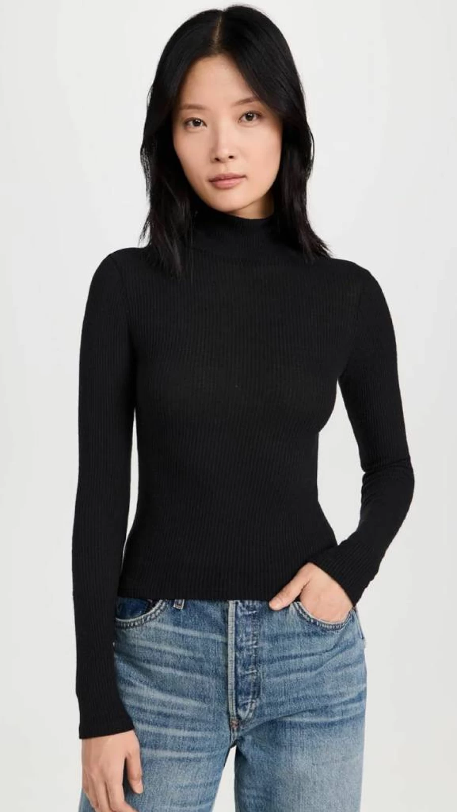 PerfectWhiteTee Women's Noelle Ribbed Turtleneck Sweater - Soft Stretch Slim Fit Long Sleeve Top