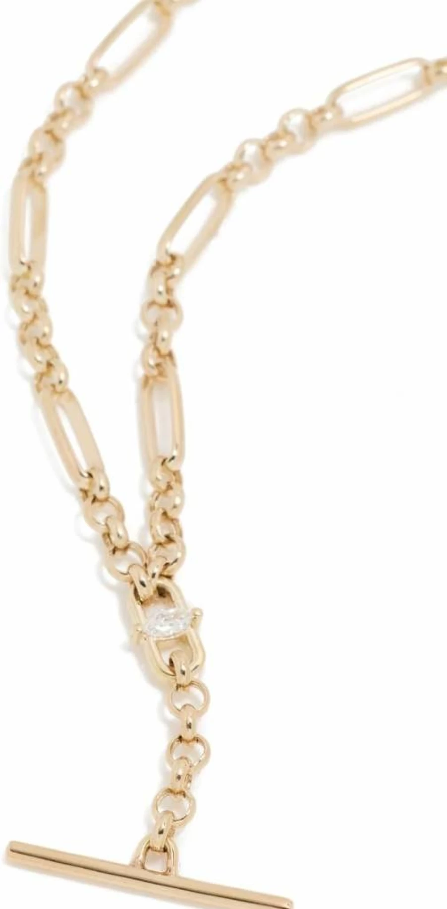 ZOE CHICCO 14K Gold Paperclip Rolo Chain Lariat Necklace with Marquise Diamond Toggle