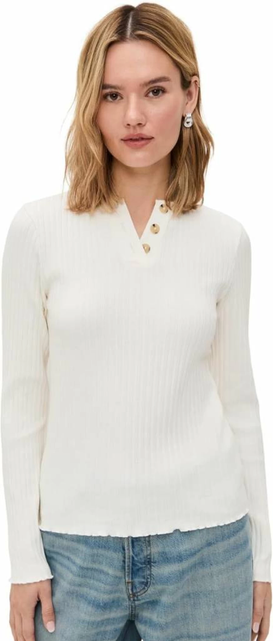 Vince Women's Ribbed Long Sleeve Henley Top - Soft Knit Casual Shirt