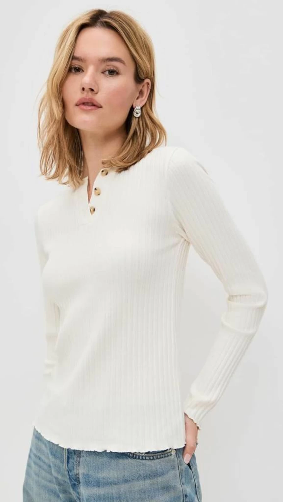 Vince Women's Ribbed Long Sleeve Henley Top - Soft Knit Casual Shirt