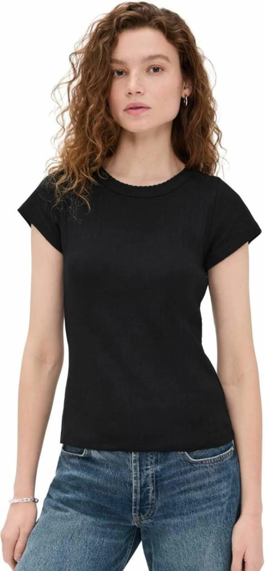 Marea Women's Pointelle Knit Crew Neck T-Shirt - Soft Breathable Casual Tee
