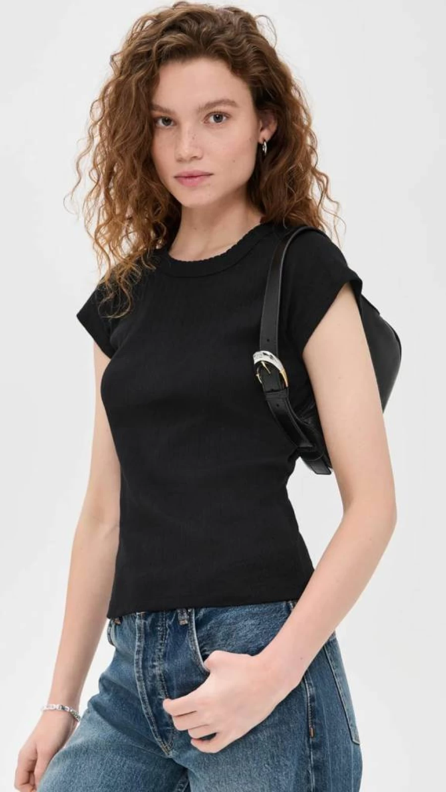 Marea Women's Pointelle Knit Crew Neck T-Shirt - Soft Breathable Casual Tee