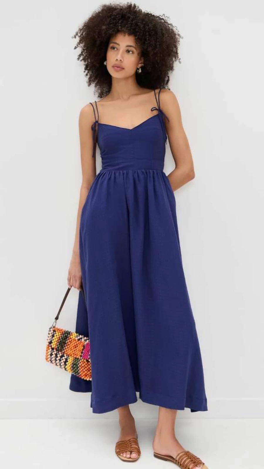 En Saison Women's Bree Midi Dress - Flowy Summer Casual Dress with V-Neck and Short Sleeves