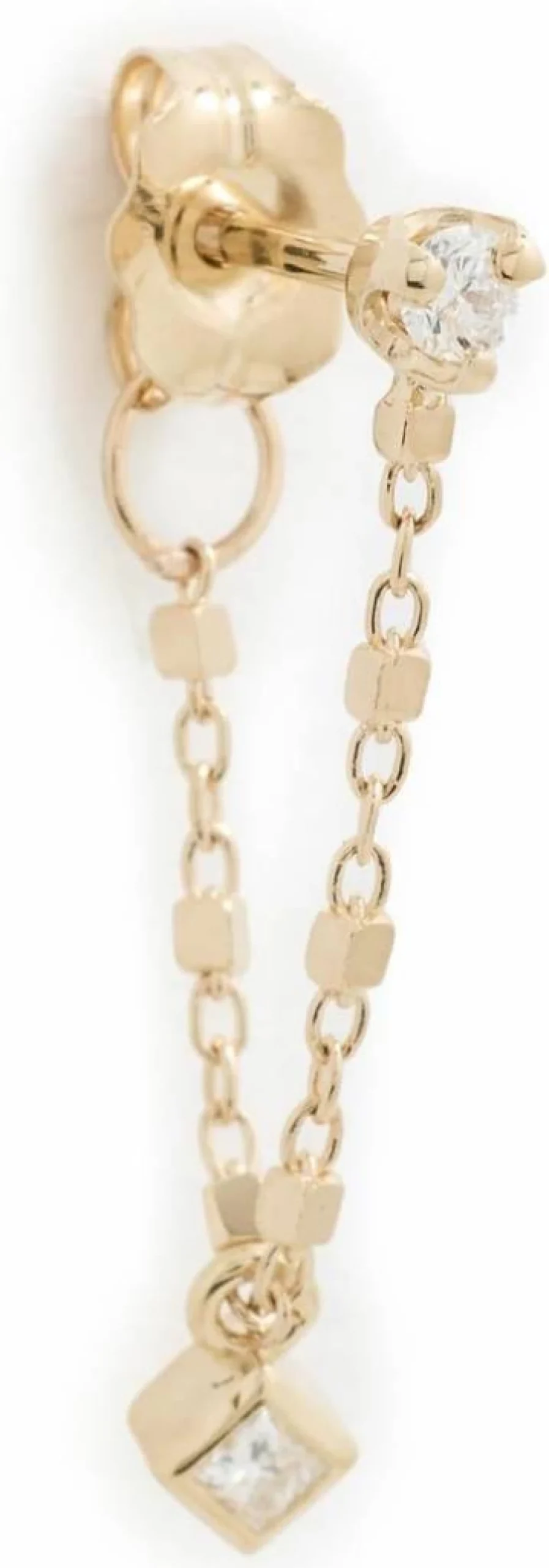 ZOE CHICCO 14K Gold Diamond Square Bead Huggie Earring with Diamond Drop for Women