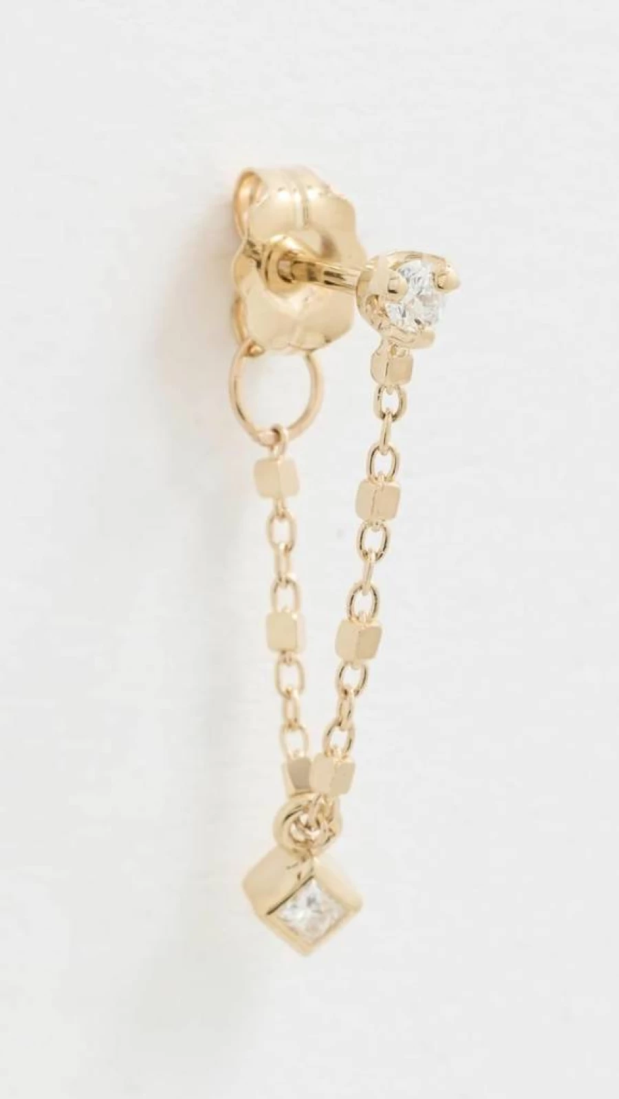 ZOE CHICCO 14K Gold Diamond Square Bead Huggie Earring with Diamond Drop for Women