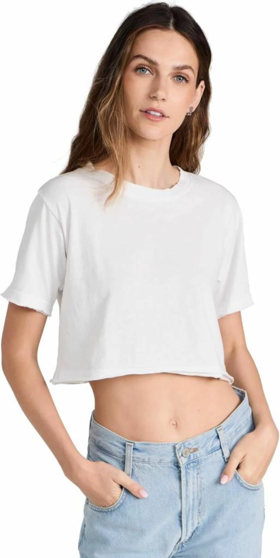 ASKK NY Women's Stylish Crop Top T-Shirt - Trendy Short Sleeve Casual Tee