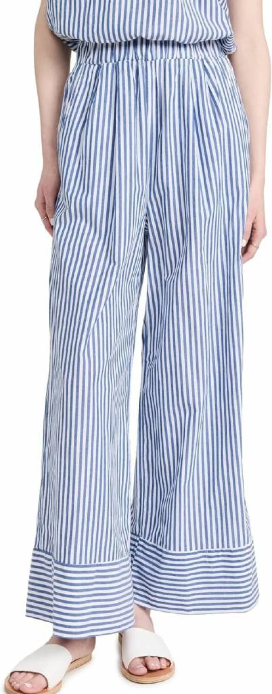 Stateside Women's Wide Leg Poplin Pants with Stripes - Comfortable & Stylish