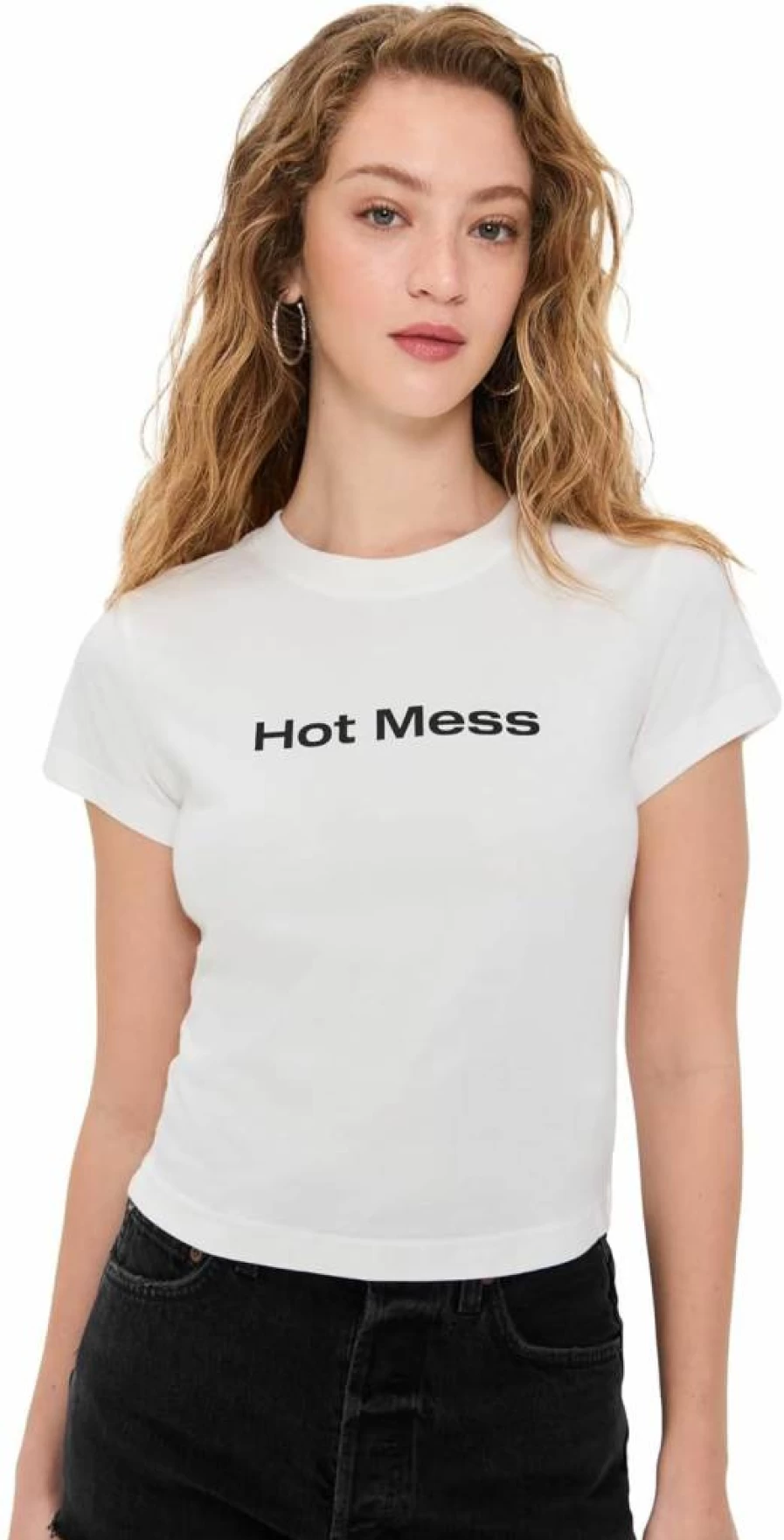 ABRAND Women's Nepo Baby Tee Hot Mess Vintage Inspired Casual T-Shirt