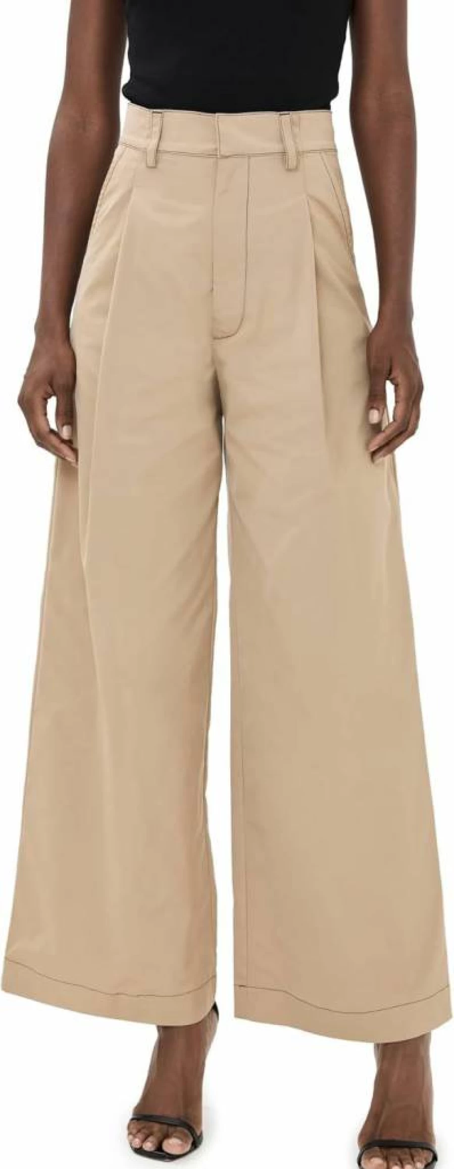 Kika Vargas Women's Khaki Gabardine Olympe Pants – High-Waisted Tailored Trousers