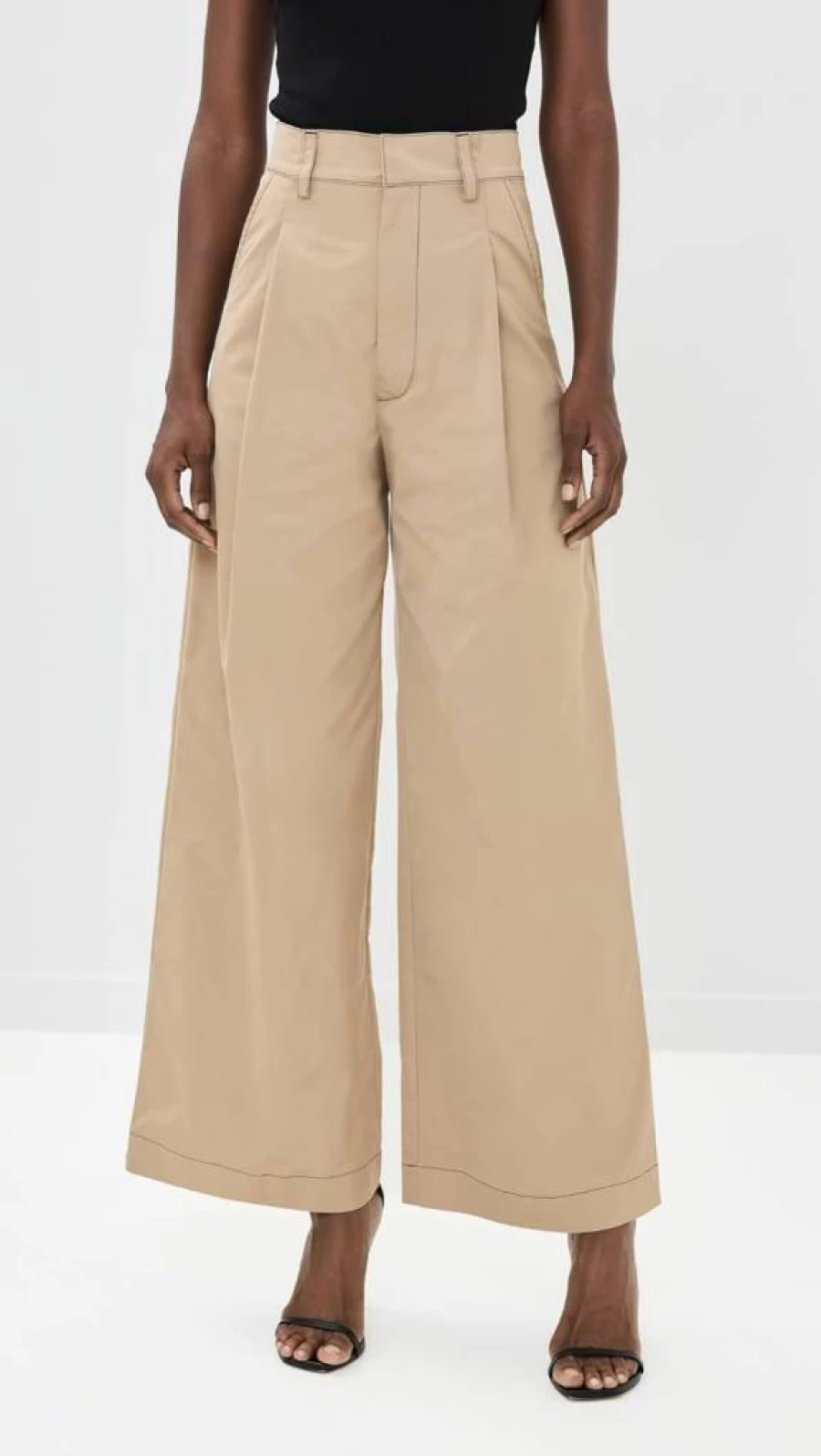 Kika Vargas Women's Khaki Gabardine Olympe Pants – High-Waisted Tailored Trousers