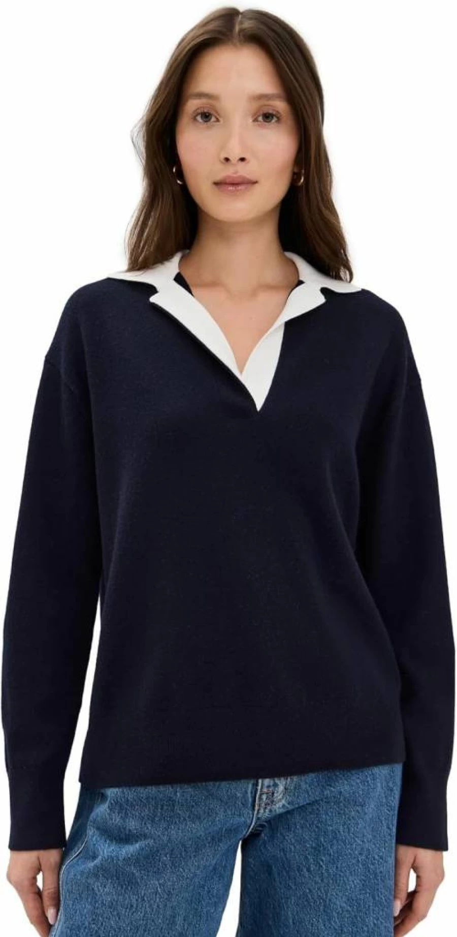 Vince Women's Contrast Collar Polo Shirt - Classic Cotton Knit Top for Women