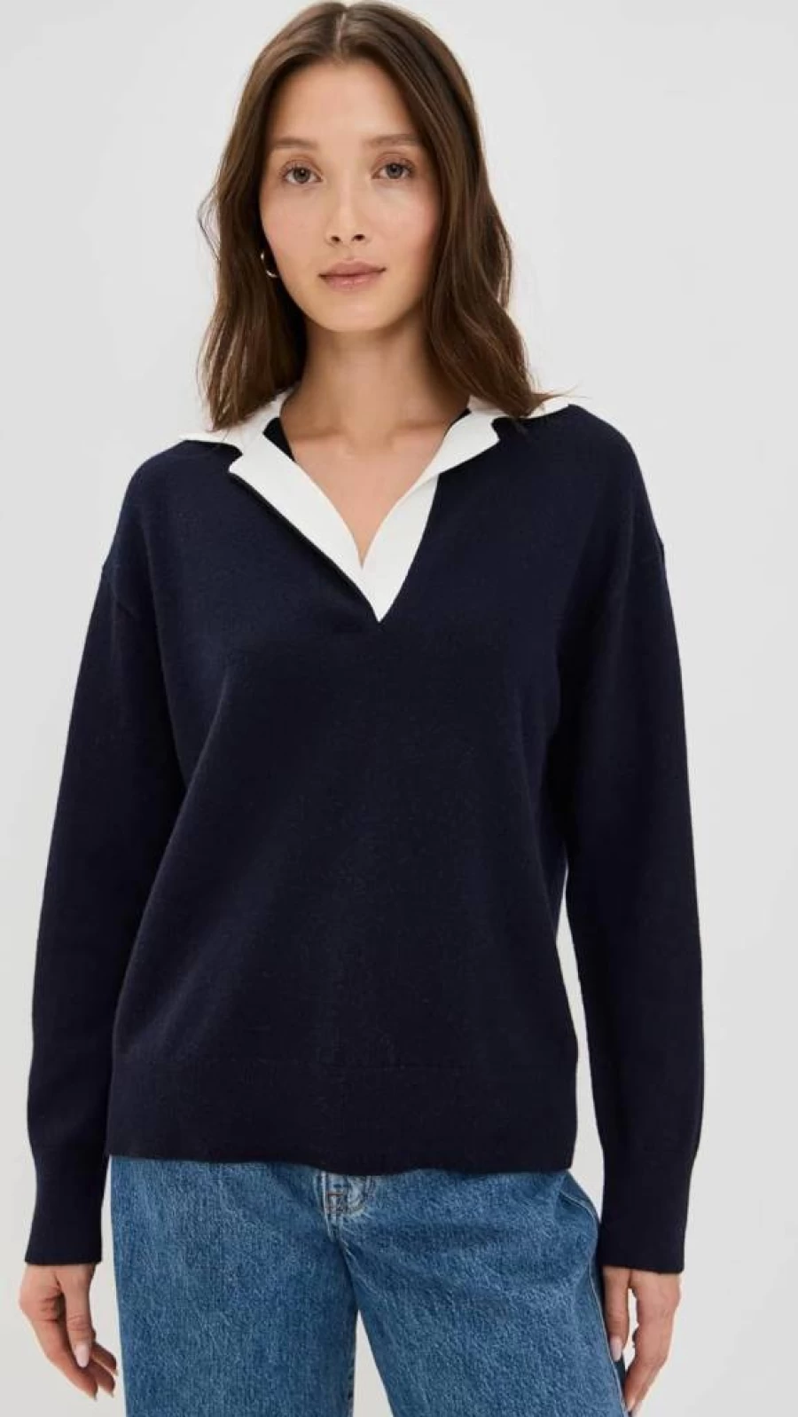 Vince Women's Contrast Collar Polo Shirt - Classic Cotton Knit Top for Women