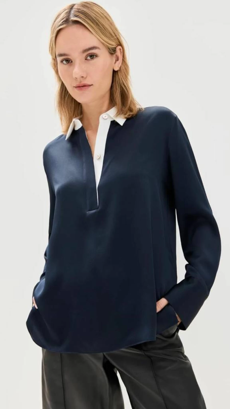 Vince Women's Luxury Satin Rugby Shirt - Elegant Long Sleeve Blouse for Casual & Office Wear