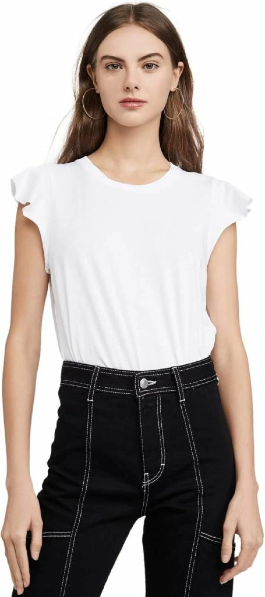 AMO Women's Flutter Sleeve T-Shirt | Casual Comfort Tee for Women