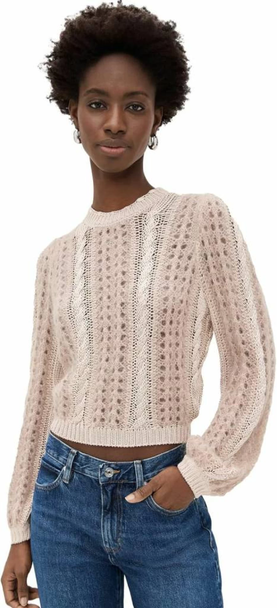 FRAME Women's Cable Knit Sweater Femme Mix Textured Pullover