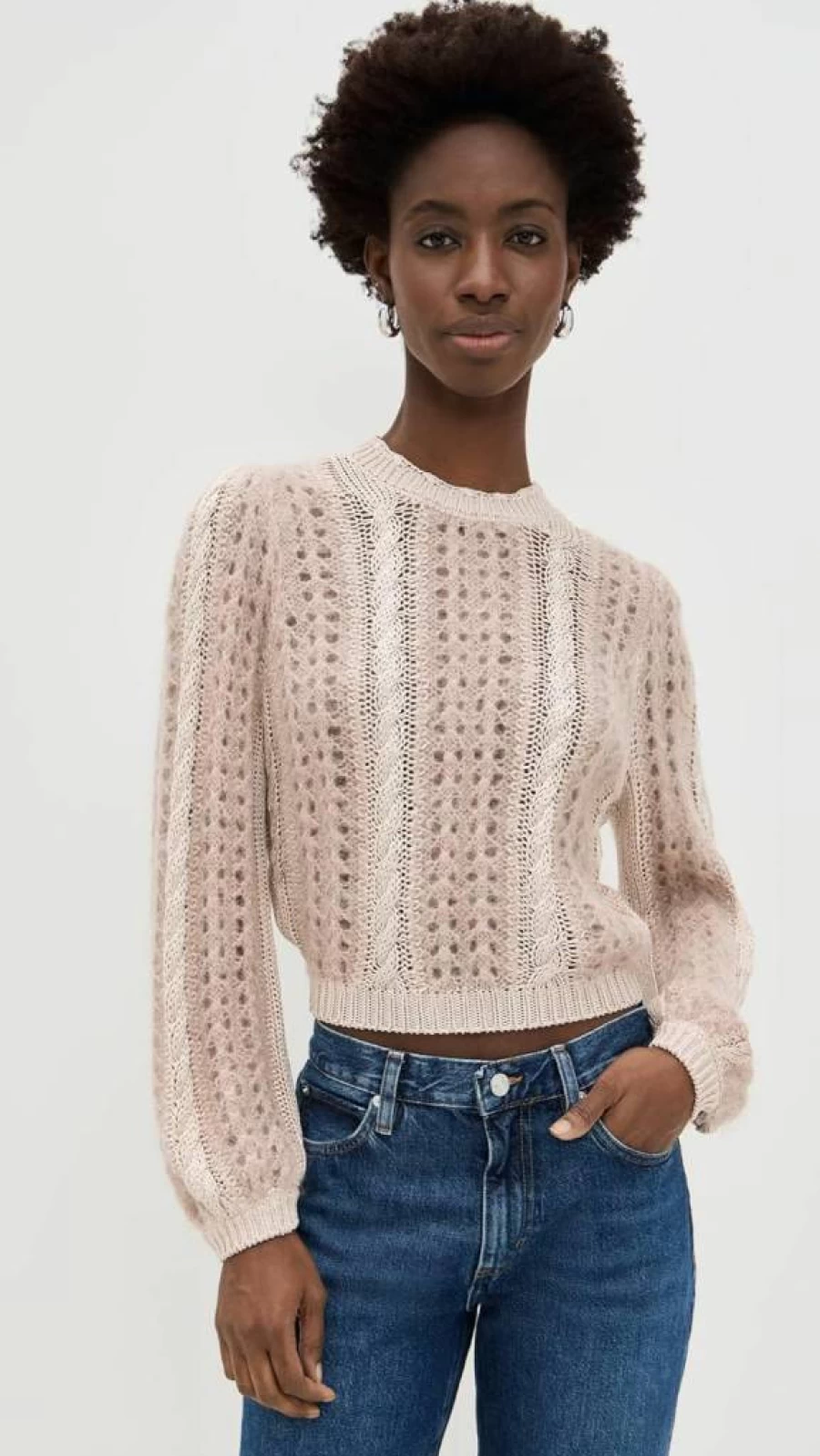 FRAME Women's Cable Knit Sweater Femme Mix Textured Pullover