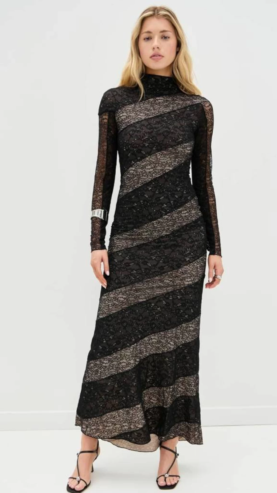 Alice + Olivia Delora Lace Panel Mock Neck Dress for Women