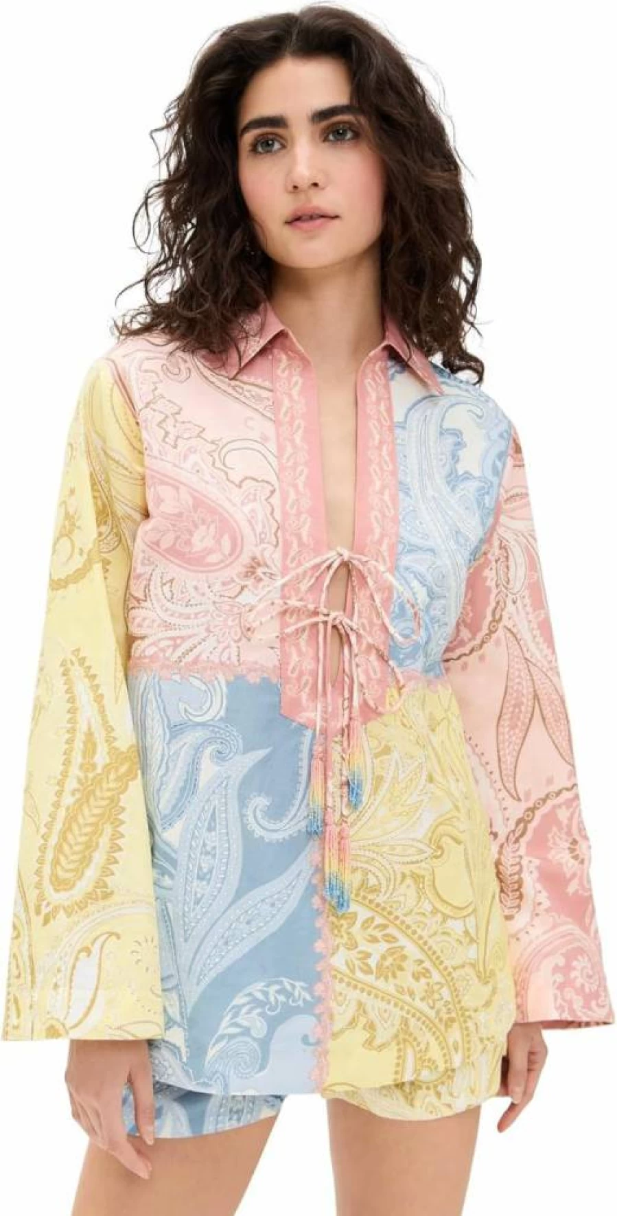 Hemant & Nandita Women's Elegant Drop Shoulder Collared Tunic Top