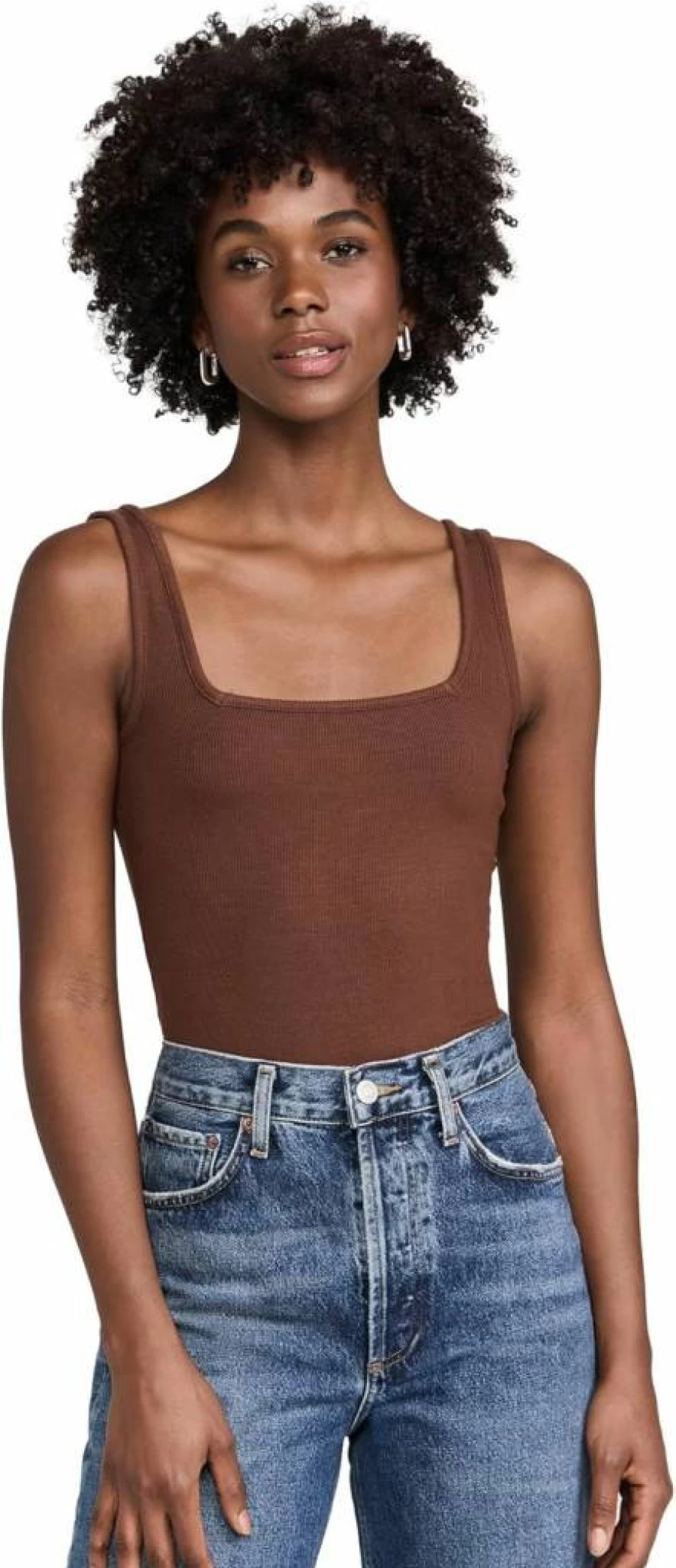 Ambitionist Women's Ribbed Square Neck Tank Bodysuit - Stretchy Fitted Bodysuit for Women