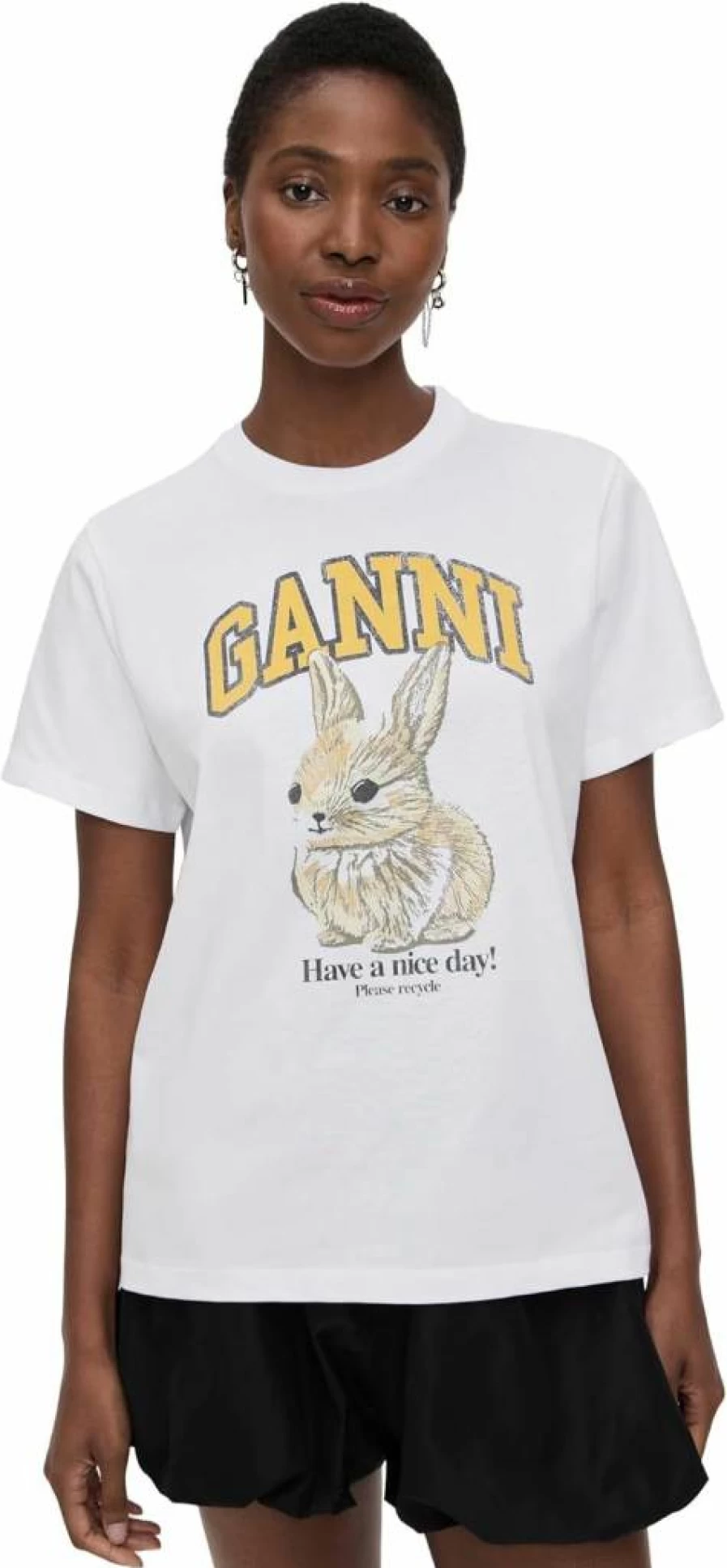Ganni Women's Relaxed Fit Baby Bun Jersey T-Shirt - Soft Basic Casual Tee