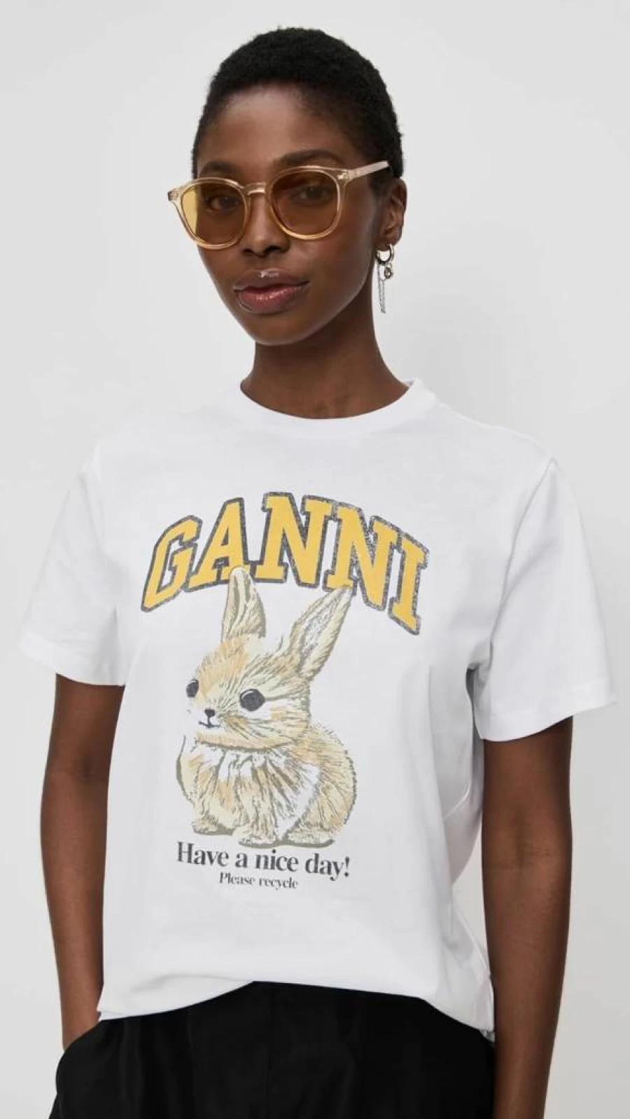 Ganni Women's Relaxed Fit Baby Bun Jersey T-Shirt - Soft Basic Casual Tee