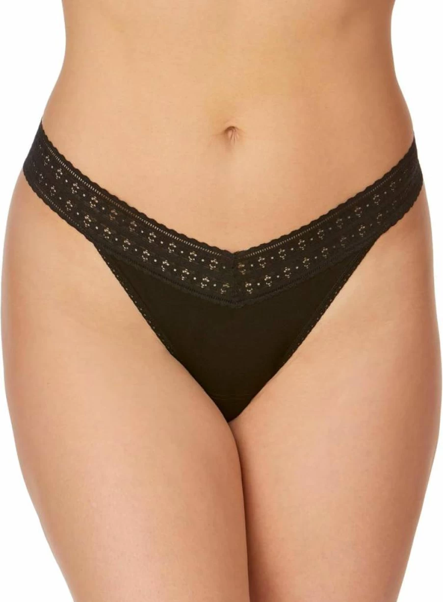 Hanky Panky Women's Lace Thong Panties 3-Pack | Eco-Friendly Cotton Lingerie | One Size Fits 4-14 | Original Rise Dreamease Collection