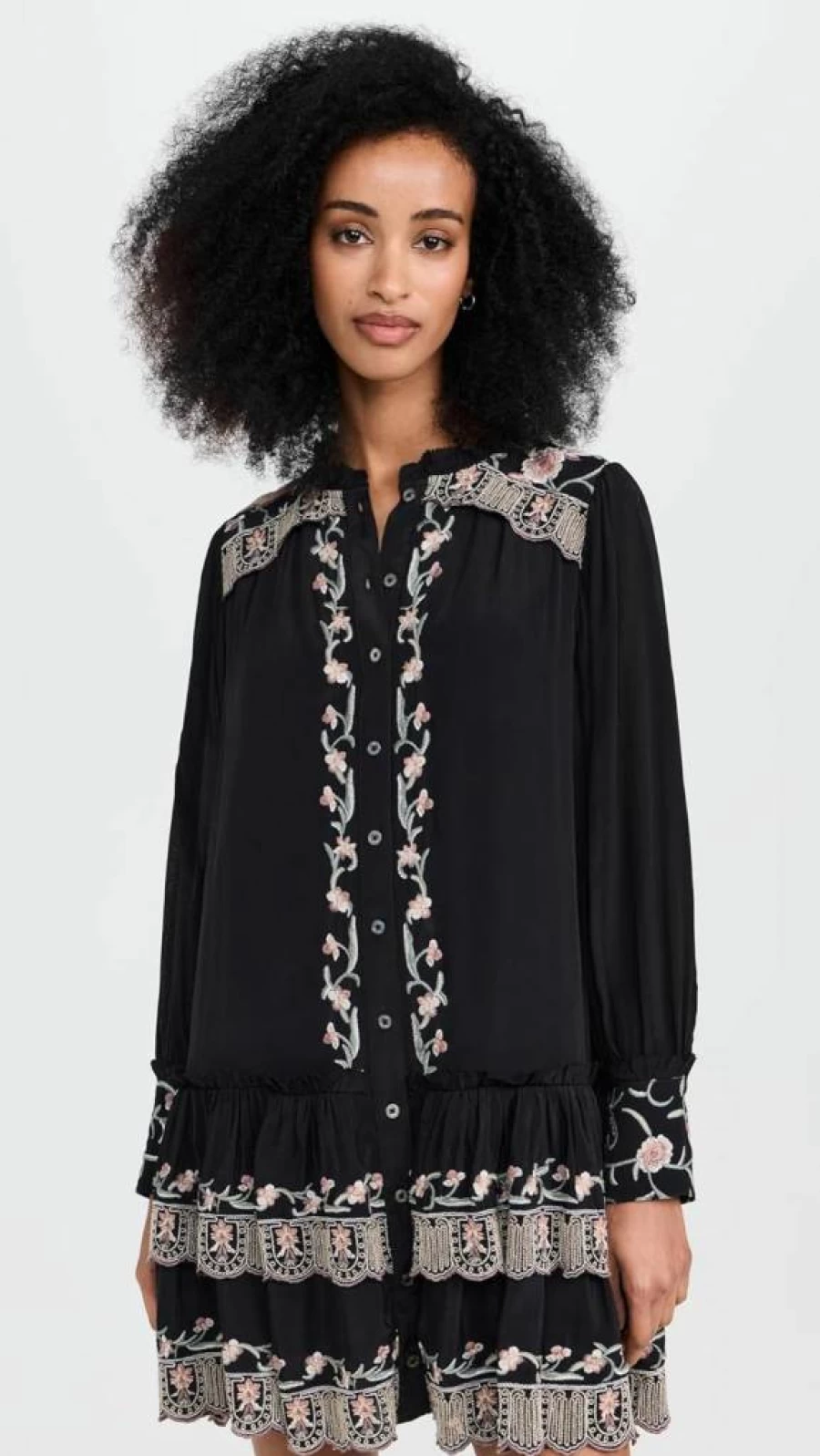 Sea Women's Lace Embroidered Long Sleeve Tunic Dress - Elegant Floral Lacey Design